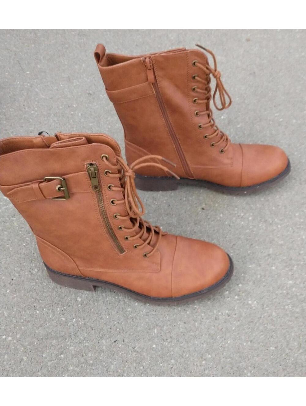 Vepose Mid-Calf Brown Boots Womens Sz 8 CJY928 Pocket Low Heel Lace Up Booties